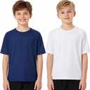 2 Pack Boys Tshirt Rash Guard, UPF 50+ Short Sleeve Swim Shirt, Quick Dry Swimwear for Beach, White/Navy