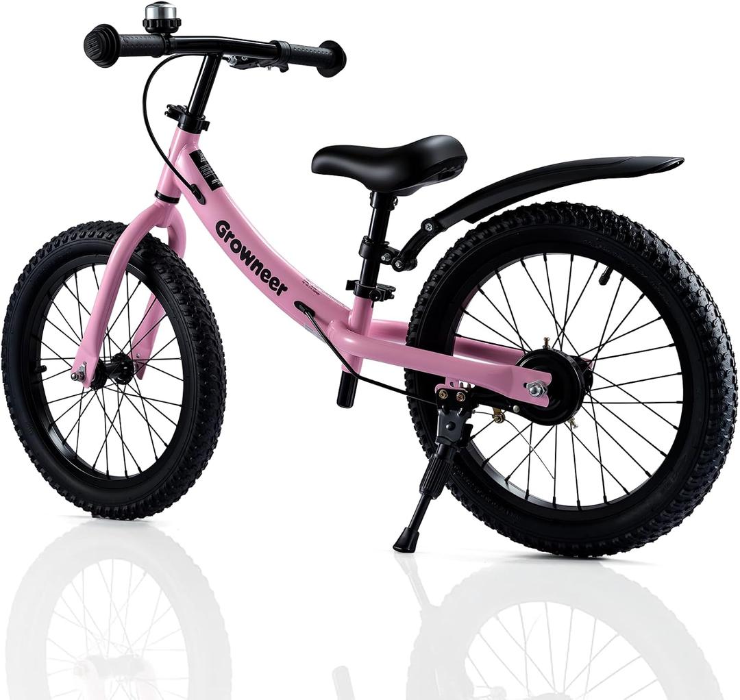 GROWNEER 16" Kids Balance Bike for 4-8 Year Old Boys Girls, Lightweight High Carbon Steel Frame, Adjustable Padded Seat & Handlebars, Rear Brake, All-Terrain, Pink