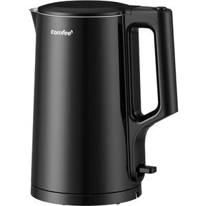 COMFEE' 1.7L Double Wall Electric Tea Kettle and Kettle Water Boiler, 100% Stainless Steel Interior & Lid & Spout, TwoLevel Wide Open Lid, 1500W Fast Boiling, AutoOff and BoilDry Protection