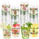 WorldBazaar 100 Pack Hawaiian Luau Plastic Cups 12oz Summer Tiki Disposable Party Drink Cups Tropical Beach Pool BBQ Birthday Christmas Party Supplies, 4 inches x 3.7 inches