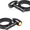 Universal Motorcycle Front Fork Mounting LED Turn Signals Lights 12V Amber Blinkers W/Mounting Bracket for Honda Harley Yamaha Suzuki Kawasaki