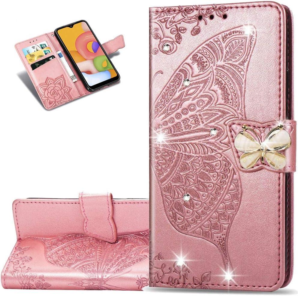 LEMAXELERS iPhone 11 Pro Max Case Bling Diamond Butterfly Embossed Wallet Flip PU Leather Magnetic Card Slots with Stand Cover for iPhone 11 Pro Max Diamond Butterfly Rose Gold SD