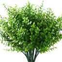 GREENRAIN Artificial Flowers Outdoor Fake Flowers for Decoration UV Resistant No Fade Faux Plastic Plants Garden Porch Window Box Dcor (8 Bundles, 1#Green)