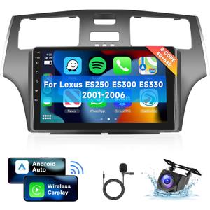 2+64G Wireless Carplay Android Car Stereo for Lexus ES300 ES330 ES250 2001-2005 - 9 Inch Android Auto Touchscreen Radio with WiFi, GPS Navigation, Equalizer, SWC, Mirror Link + AHD Backup Camera