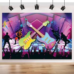 Rock and Roll Guitar Backdrop 7x5FT, 70s 80s 90s Karaoke Party Backdrop, Rock Star Photography Background for Music Club Party Decorations Supplies Photo Props