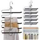 2Pack Pants Hangers Space Saving Heavy Duty Magic Slacks Jeans Trouser Hanger, Non-Slip Foam Padded 5 Layers, Multi-Purpose Premium Metal Closet Organizer for Leggings