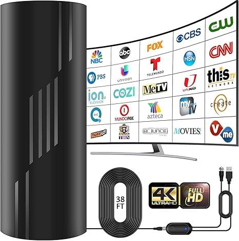 3500+ Miles Range TV Antenna,2026 Digital TV Antenna Indoor Outdoor with Strongest Amplifier, 360°Reception HD Antenna for Local Channels for Smart/Old TVs38ft Coax CableSupport 8K 4K 1080p ATSC 3.0