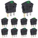 2 x VEXUNGA 12V 20A Round Rocker Switch Green LED Light Toggle Switch ON Off 3Pins 12V DC SPST ON/Off Switches for Car Truck Automotive (10pcs)
