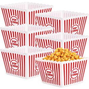 Bekith 6 Pack Plastic Popcorn Buckets Reusable, Large Popcorn Containers for Movie Night, 9" Square x 6" Tall