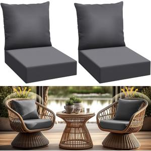 Patelai 2 Set Outdoor Deep Seat Cushions 24x24, 6 Inch Thick Replacement Patio Furniture Cushions with Backs, Washable Cover UV Waterproof & Fade Resistant Chair Pads for Wicker Couch (Dark Gray)