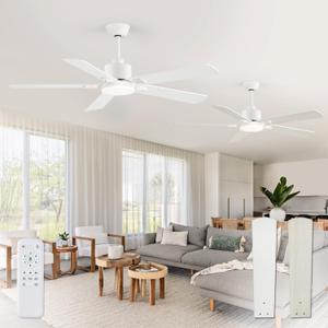 2 Pack 52" Ceiling Fans with Lights, White Modern Ceiling Fan with Remote, Bedroom Indoor Ceiling Fan with Dual Finish Blades, Quiet & Strong Motor, Bright LED Light.