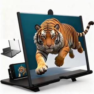 12-Inch 3D HD Phone Screen Magnifier, 45 Screen Amplifier with Foldable Stand, Portable Mobile Phone Screen Enlarger for Movies, Videos & Gaming, Universal Smartphone Projector