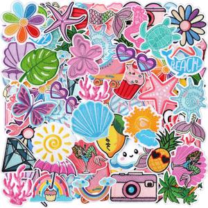 Lyrow 72 Pcs Summer Iron on Patches Hawaii Beach Embroidered Patches Cute Sea Animal Sew on Applique Decorative for Trucker Hat Backpacks Clothes, 36 Styles