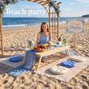 Frienda 91'' x 71'' Extra Large Outdoor Boho Picnic Blanket with Blue Table Runner 6 Floor Pillows Cushions for Picnic Party Camping Wedding Bachelorette Birthday Baby Shower Yard Decor, 15 x 15 inches