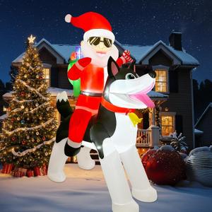 OurWarm 8FT Christmas Inflatable Decoration, Santa Claus Riding a Husky Inflatable Toy with LED Lights, Fun Yard Inflatable Decoration, Blow up Xmas Decor for Lawn Patio Garden Yard Decor
