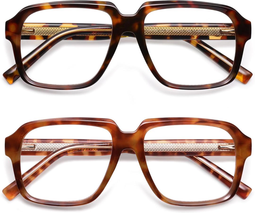 AMOMOMA Oversized Square Reading Glasses for Women,Men,Men Blue Light Blocking Computer Readers Spring hinge AM6185