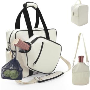 LAKE OF FIRE Pickleball Bag for Women Men,Stylish Nylon Water-Resistant Pickleball Paddle Bag Large Capacity Crossbody Bags (Off-white 3 Piece Set)