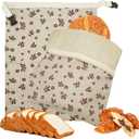 Reusable Beeswax Bread Bags(2ea), FDA Listed Plastic-Free Food Storage Bags, Zipper Closure, Flax Fabric, Moisture Proof, for Bread Toast Ciabatta (Brown Leaf)