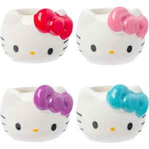 Silver Buffalo Sanrio Hello Kitty Different Color Bows 4 Pack Ceramic 3D Sculpted Mini Cup Set, Perfect as a Sugar, Cream, or Milk Set, 3.5 Ounces