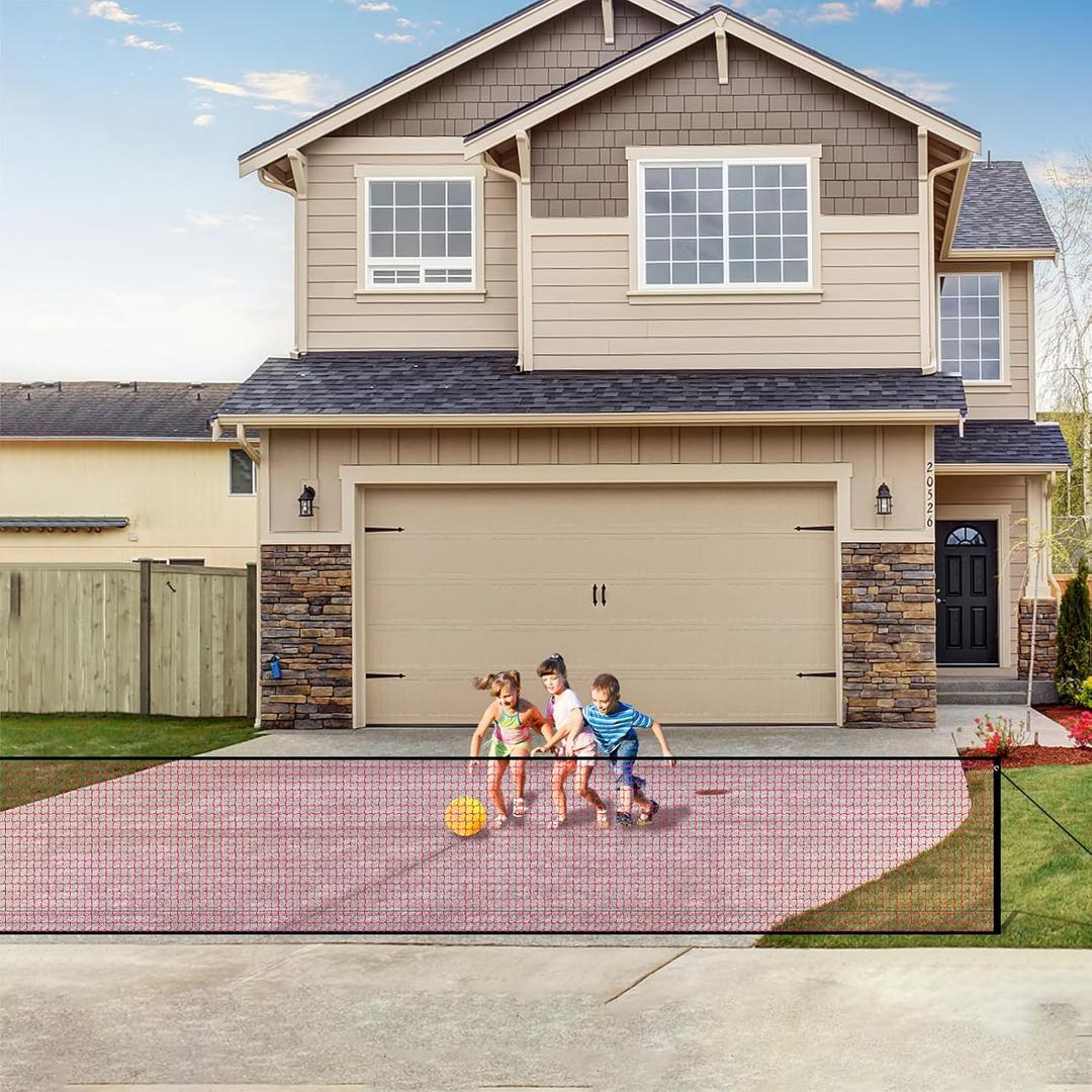 Driveway Net for Kids Safety - LUTICO 20 FT Wide 38 inch Tall Driveway Gate to Stop Basketballs Rolling to Street - No Retractable Driveway Guard Fence Outdoor to Keep Yard Playtime Safety (Red)