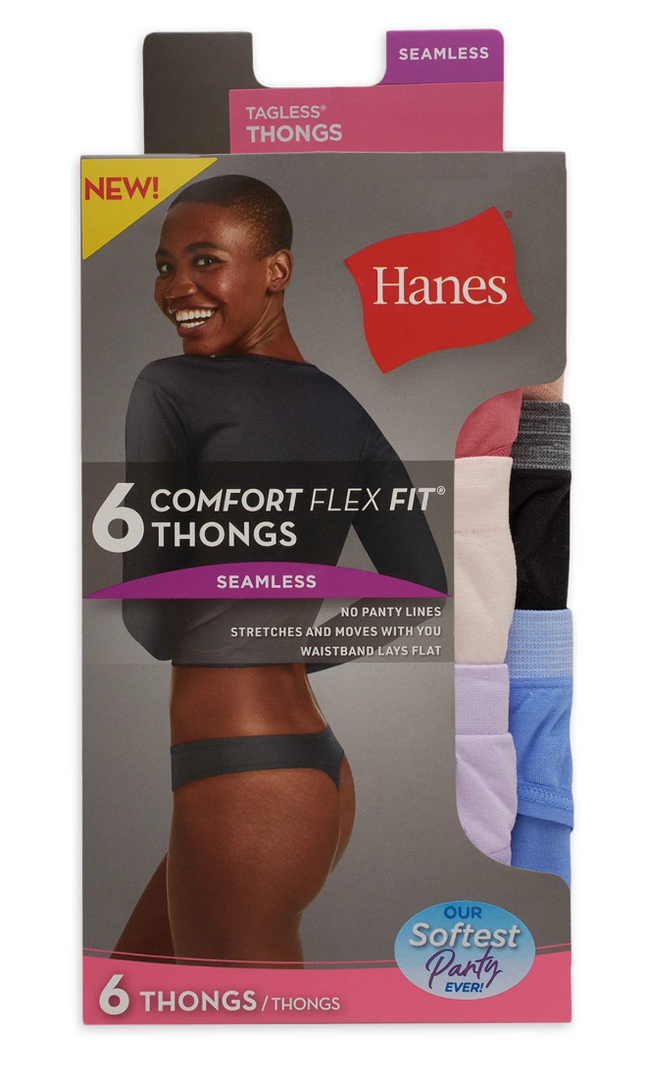 Hanes Womens Comfort Flex Fit Underwear, Seamless Panties, Assorted 6-pack Thong, Pink Begonia, Body Blush, Tutu Violet, Spiced Almond Pink, Black, Satellite Blue, 9 US, 2XL