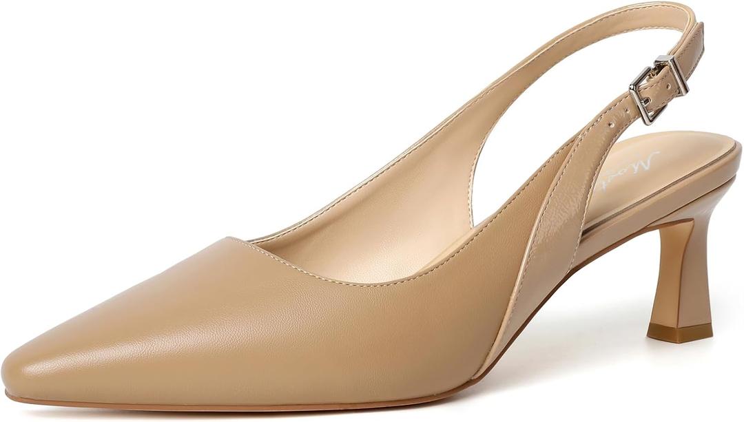 Mostrin Nude Kitten Heels for Women Tan Slingback Pointed Closed Toe Heels Women's Pumps Shoes Dressy for Office Work Party Size 8.5