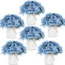 Flower Table Centerpieces - Set of 6 Floral Arrangement Artificial Wedding Hydrangeas Floral Arrangement with Rustic Metal Vase for Bridal Tea Party Event Decorations - Dusty Blue