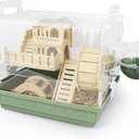 Cycodo 8 in 1 Acrylic Hamster Cage,2Tier Dwarf Hamster Cage with Wooden Wheel & Hideout,Small Hamster Habitat with Accessories,Clear Pet Mice House(Green,14" L*10" W*11" H)