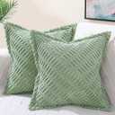 decorUhome Decorative Sage Green Throw Pillow Covers 18x18 Set of 2 with Splicing, Boho Soft Neutral Corduroy Broadside Twill Pillow Covers for Couch Bed Sofa Living Room