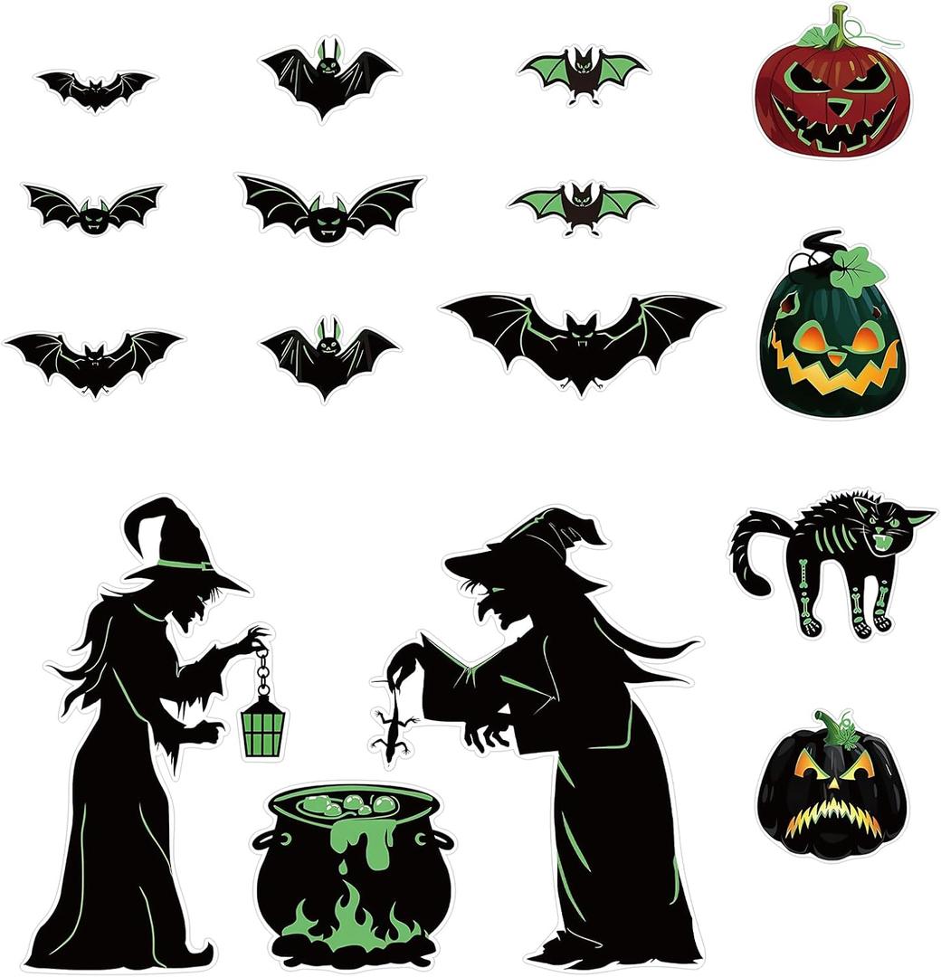 16pcs Halloween Car Magnets, Luminous Halloween Car Decor Stickers Bat Witch Pumpkin Cat Magnetic Stickers Glow in The Dark for Fridge Garage Door