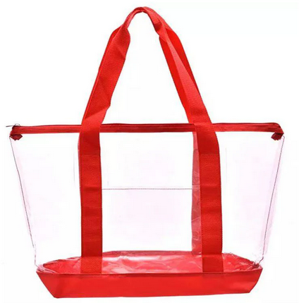 BALEINE Extra Large Storage Tote with Zippers & Carrying Handles, Heavy-Duty Oxford Plastic Moving Bags for Laundry, Space Saving, Storage, Color Clear and Red