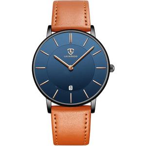 Watch, Mens Watch, Minimalist Fashion Simple Wrist Watch Analog Date with Leather Strap
