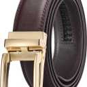 GAEKEAO Ratchet Belt for Men Genuine Leather 1 3/8" - Micro-Adjust Buckle Trim to Fit Dress Belt Casual to Formal Gift Boxed (Basic Gold - Brown)