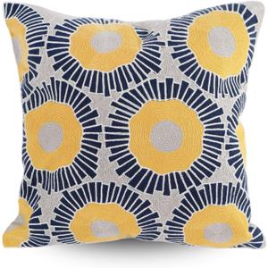 Embroidery Throw Pillow Covers 18x18 Home Decor Floor Pillow Cover for Couch Sofa Bed Room Chair 100% Cotton Cushion Cover Pillowcase 45x45cm Yellow Sunflowers Embroidered, 1 Piece (Blue and Yellow)