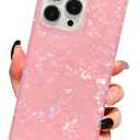 KERZZIL Elegant Girly Mother Shell Pearl Pattern Compatible with iPhone 14 Rectangle Edge Case, Slim Soft TPU Silicone Protective Bumper Cases Cover(Pink Pearl,14)