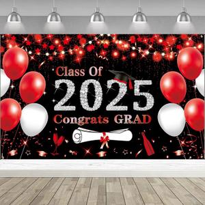 DARUNAXY Black Red Graduation Party Decorations, Red 6x3.6ft Red Class of 2025 Graduation Banner for Men Women 2025 Congrats Grad Party Supplies Masters Congratulations Graduates Backdrop Party