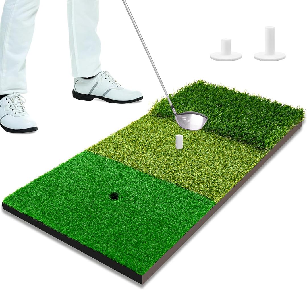 Tri-Turf Golf Hitting Mat,3-in-1 Golf Practice Mat for Driving, Chipping & Putting Training, Durable Portable Golf Chipping Mat with Rubber Backing for Indoor Outdoor Backyard Use, big