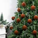 12 Pcs 3.15 Inch Velvet Christmas Tree Ornaments BulkFlocked Christmas Balls Plastic Shatterproof Xmas Hanging Ornaments Decorations Set for Tree Garland Wreath (Brown)