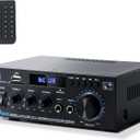 Stereo Receiver & Amplifier Home Audio Amp, AK45 Bluetooth Receiver for Home Stereo, 300Wx2, Bluetooth 5.0, 2 Channel, w/FM & Karaoke, w/USB/SD/RCA/MIC/FM in, w/Remote, for Garage Party Market