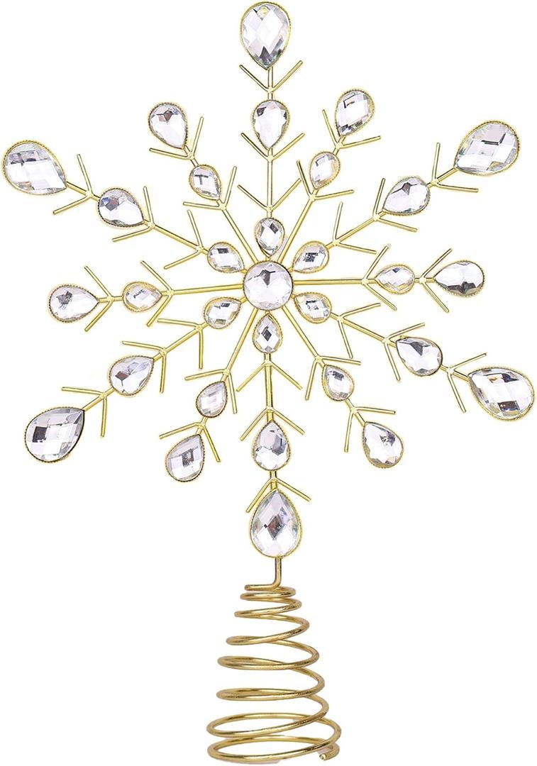 ChamBay Elegant Snowflake Tree Topper, 11" Gold Christmas Tree Topper with Crystal, Metal Tree Toppers Christmas Decorations, Vintage Xmas Tree Topper, Snowflake Ornaments for Christmas Tree Top
