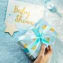 8 x WRAPLULU Blue Baby Shower Wrapping Paper - 4 Jumbo Sheets, 28 * 40 Inches - Rubber Duck Gift Wrap with Soap Bubbles, Perfect for Boys Girls, Birthday, Newborn, Gender Reveal
