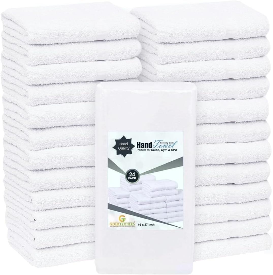 24 Pcs (2 Dozen) White 16x27 Inch Cotton Blend Economy Hand Towels Salon/Gym/Hotel Super use Absorbent Best for Kitchen,Janitorial,Home use Towels