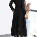 PRETTYGARDEN Women's Long Sleeve Maxi Dress V Neck Hollow Out Eyelet A Line Long Flowy 2026 Spring Wedding Guest Dresses (Black, Small)