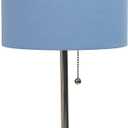 Simple Designs LT2024-BLU Brushed Steel Stick Table Desk Lamp with Charging Outlet and Drum Fabric Shade, Blue Shade (Single Pack)