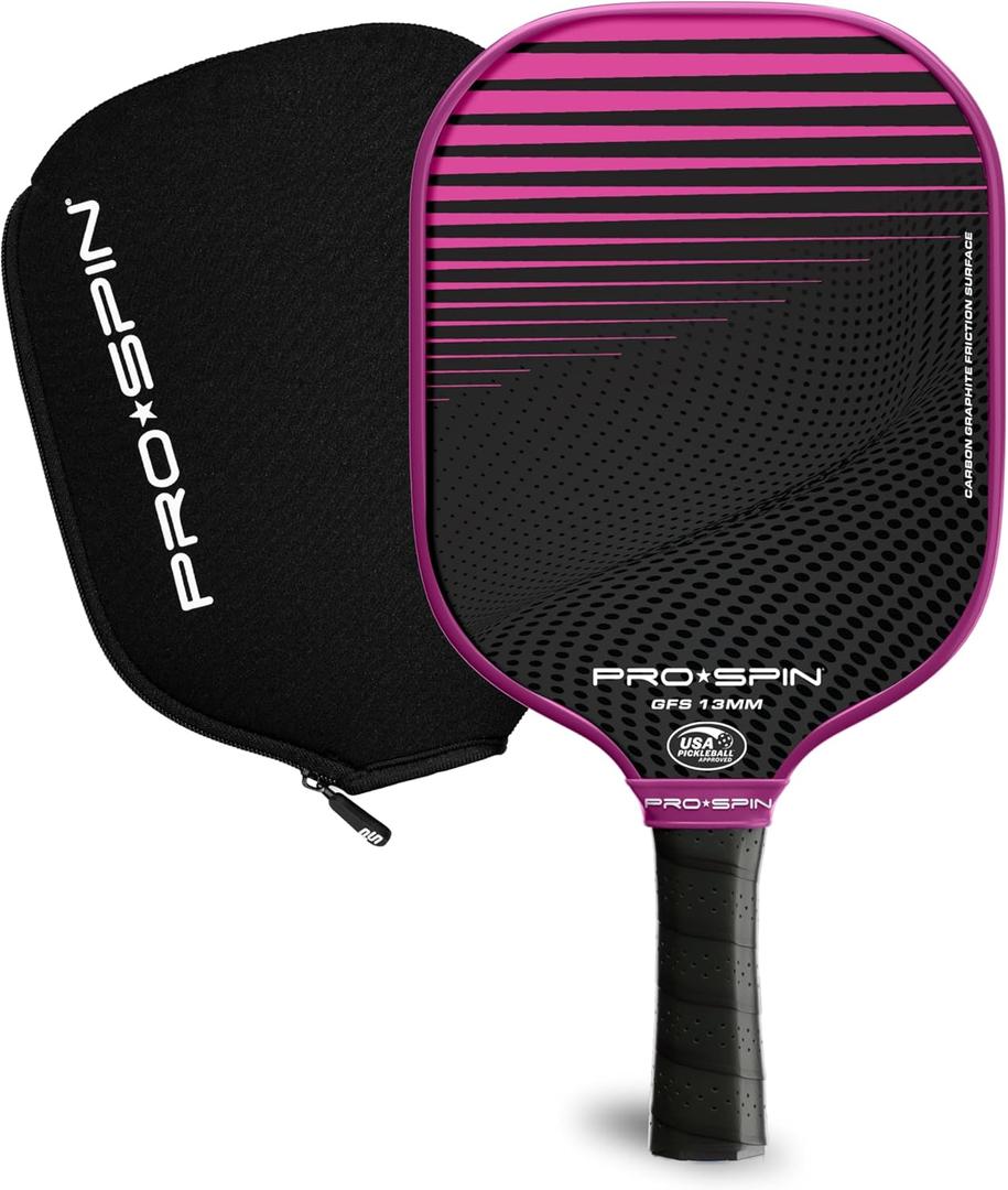 PRO SPIN Pickleball Paddles - USAPA-Approved Graphite Carbon Friction Surface Paddle - Set of 2 has Indoor/Outdoor Balls, Bag for Equipment & Accessories - Pickle Ball Gift for Women, Men, Kids (Pink (1-Pack))