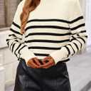 KIRUNDO Women's Striped Sweaters 2024 Fall Winter Outfits Crewneck Ribbed Knit Pullover Trendy Tops with Metal Buttons (Beige White, Medium) (M)