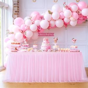 6ft Pink Tablecloths for Rectangle Tables 72 x 30 Inch Pink Rectangular Table Cloth Wrinkle Free 6 Foot Table Cover with Tutu Skirt for Baby Shower Girls Birthday Party Banquet Buffet Cake Desk Skirt