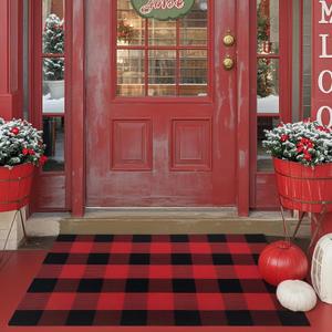 WAYYE Buffalo Plaid Outdoor Rug 27.5" x 43" Red and Black Checkered Area Rug Washable Doormats Indoor Outdoor Rugs for Layered Front Door Mats, Porch, Entryway, Kitchen, Farmhouse