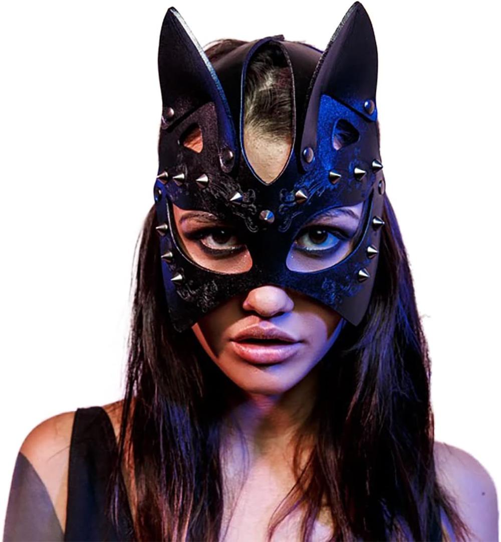 Mumbobyswim Women Cat Bunny Leather Masks Masquerade Mask for Cosplay Halloween Costume Accessory