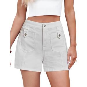 luvamia Jean Shorts for Women High Waisted Wide Leg Elastic Waist Stretchy Denim Jorts Summer Causal White Shorts for Woman Cream White Size XX-Large Fits US 20-22